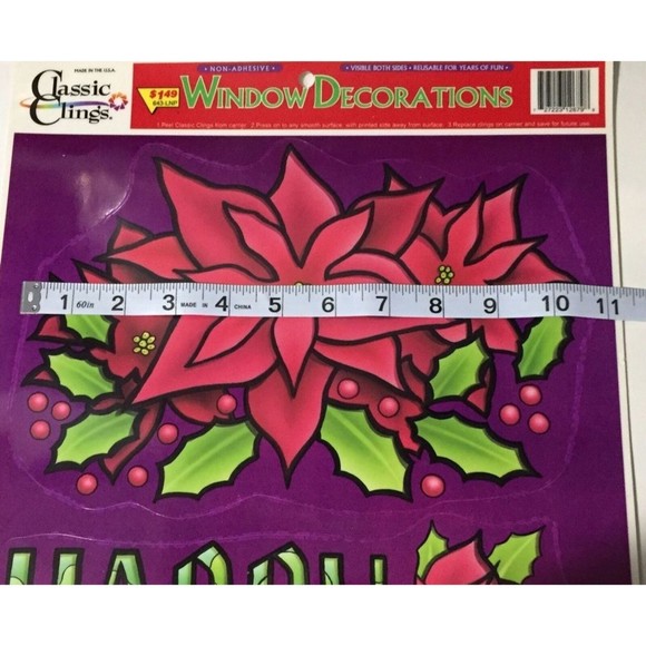 Vintage Christmas Window Clings 4 Sheets 33 pieces Ornaments Wreath Candy Cane - Picture 7 of 12